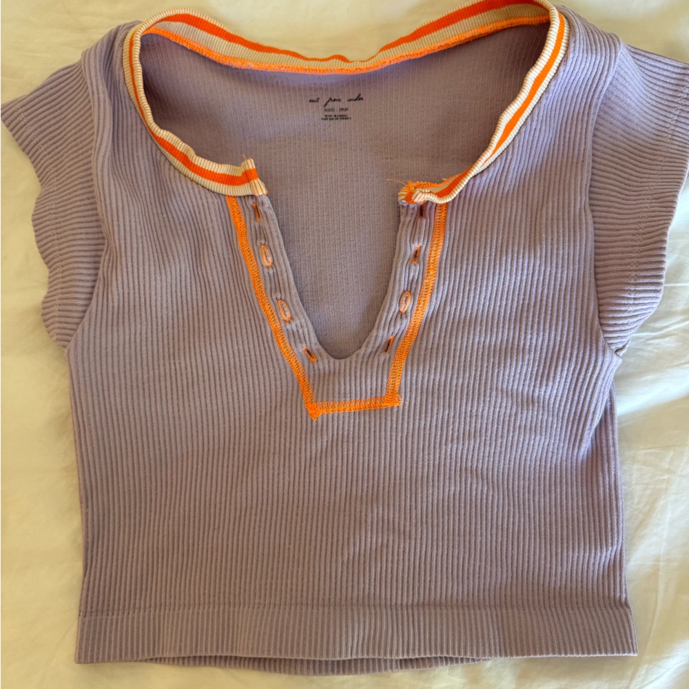 Urban Outfitters Lavender Ribbed Top with Orange Accents